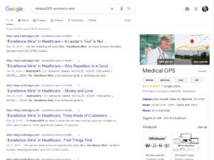 Google Results fro MedicalGPS Excellence Wins