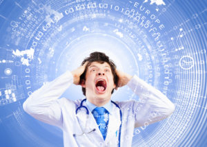 Image of young male doctor screaming in madness